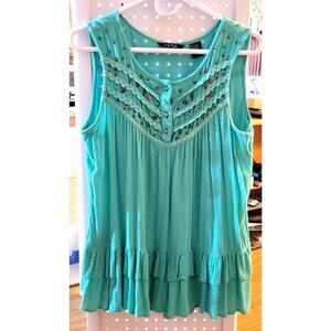 Vintage Turquoise Gauze Tunic Top L Detail Cottagecore Boho Fairy Hippie Y2K